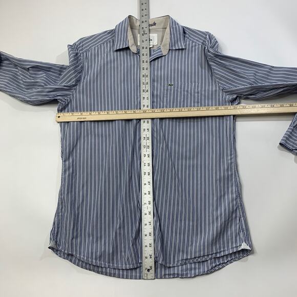 Lacoste Shirt Mens 40 Blue Button Up Slim Fit Striped Long Sleeve Cotton Preppy - Picture 5 of 9